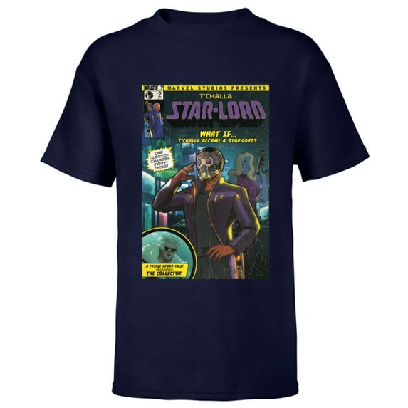 Marvel WHAT IF…? T’Challa became A Star-Lord Comic Cover Standard - Short Sleeve T-Shirt for Kids – Customized-Navy