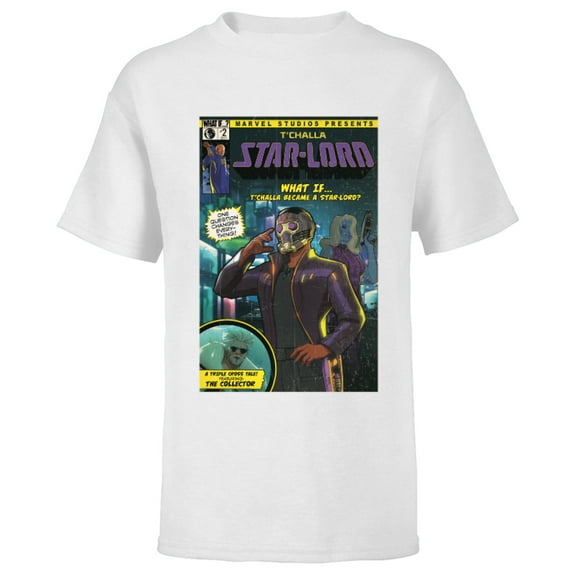 Marvel WHAT IF…? T’Challa became A Star-Lord Comic Cover Standard - Short Sleeve T-Shirt for Kids – Customized-White