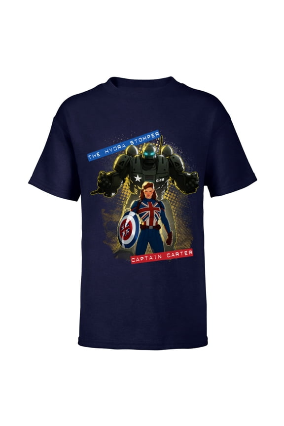WHAT IF…? The Hydra Stomper and Captain Carter - Short Sleeve T-Shirt for Kids – Customized-Navy