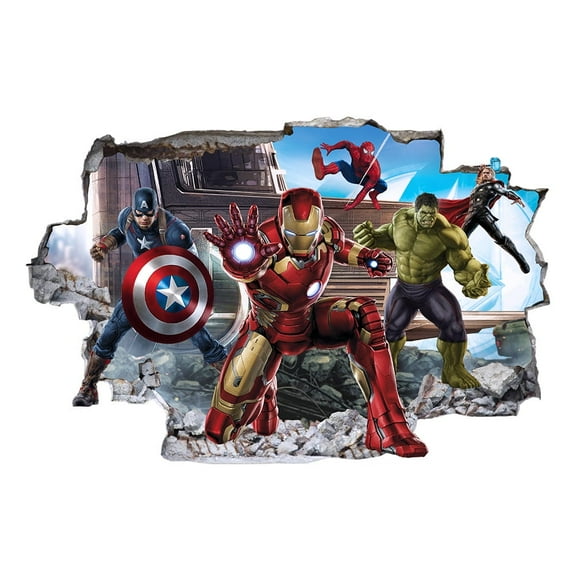 Wall Sticker Hulk Iron Man Captain America Thor 3D Wall Sticker Cartoon character Wall sticker Cartoon background Wall decoration Children's bedroom decoration 60*40CM
