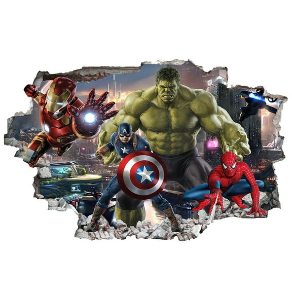 Wall Stickers Iron Man Captain America 3D Wall Stickers Children's wall stickers Cartoon character wall stickers Cartoon background wall decoration Children's bedroom decoration 60*40CM