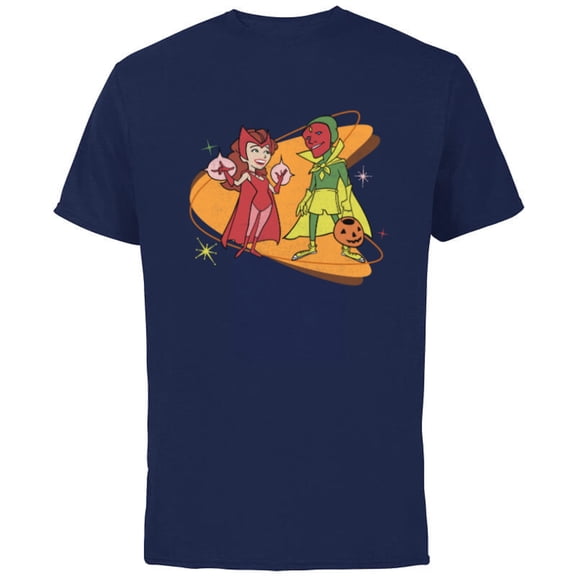 Marvel WandaVision Scarlet Witch & Vision Retro 50s Standard - Short Sleeve Cotton T-Shirt for Adults - Customized-Navy