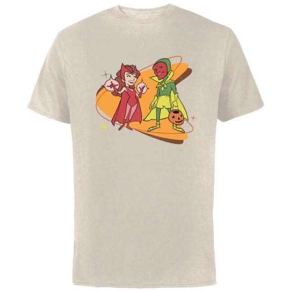 Marvel WandaVision Scarlet Witch & Vision Retro 50s Standard - Short Sleeve Cotton T-Shirt for Adults - Customized-Natural