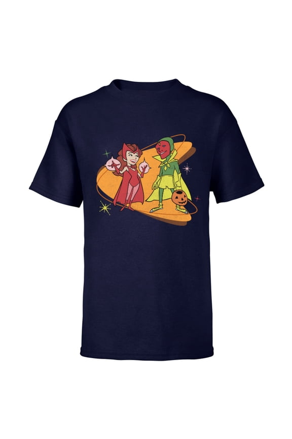 WandaVision Scarlet Witch & Vision Retro 50s Standard - Short Sleeve T-Shirt for Kids - Customized-Athletic Navy