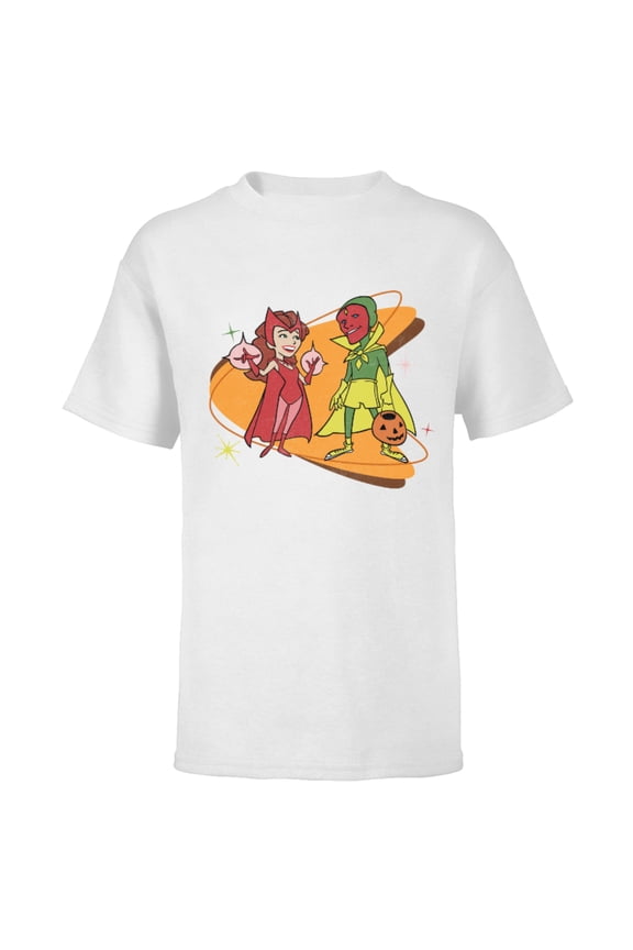WandaVision Scarlet Witch & Vision Retro 50s Standard - Short Sleeve T-Shirt for Kids - Customized-White