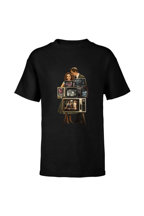 WandaVision Wanda & Vision Behind the TV Screens - Short Sleeve T-Shirt for Kids - Customized-Black