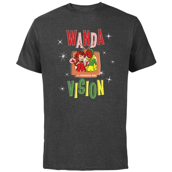 Marvel WandaVision Wanda & Vision Retro TV Artwork - Short Sleeve Cotton T-Shirt for Adults - Customized-Charcoal