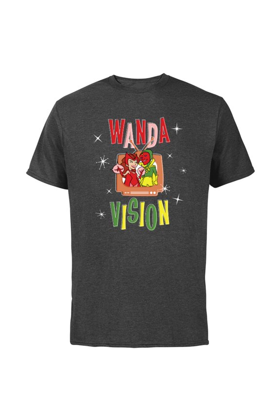 WandaVision Wanda & Vision Retro TV Artwork - Short Sleeve Cotton T-Shirt for Adults - Customized-Charcoal