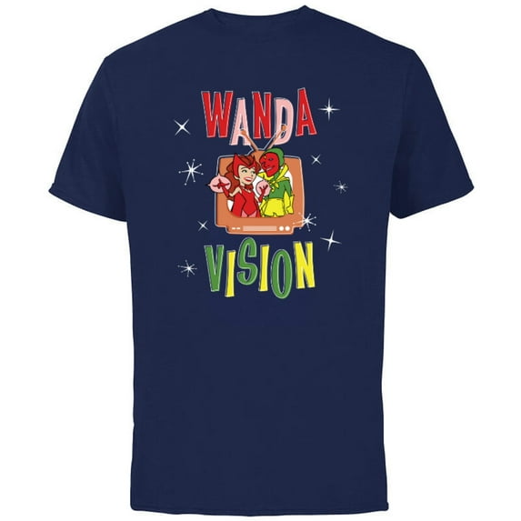 Marvel WandaVision Wanda & Vision Retro TV Artwork - Short Sleeve Cotton T-Shirt for Adults - Customized-Navy