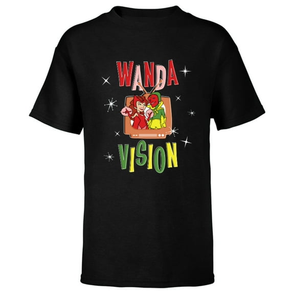 Marvel WandaVision Wanda & Vision Retro TV Artwork - Short Sleeve T-Shirt for Kids - Customized-Black