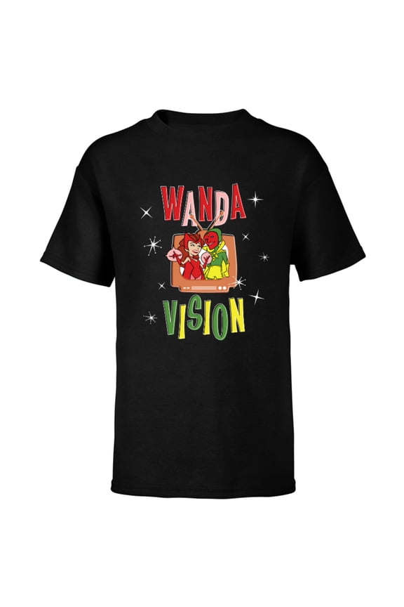 WandaVision Wanda & Vision Retro TV Artwork - Short Sleeve T-Shirt for Kids - Customized-Black