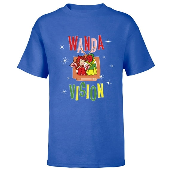 Marvel WandaVision Wanda & Vision Retro TV Artwork - Short Sleeve T-Shirt for Kids - Customized-Royal
