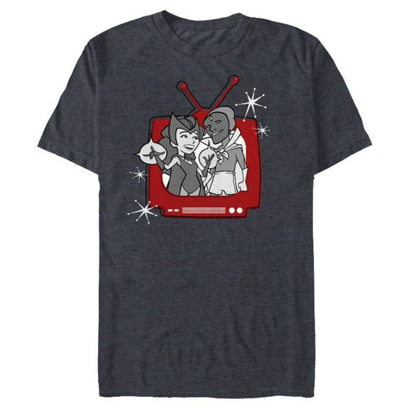 Marvel WandaVision Wanda & Vision Retro TV - Short Sleeve Blended T-Shirt for Adults - Customized-Navy Heather