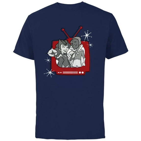 Marvel WandaVision Wanda & Vision Retro TV - Short Sleeve Cotton T-Shirt for Adults - Customized-Navy