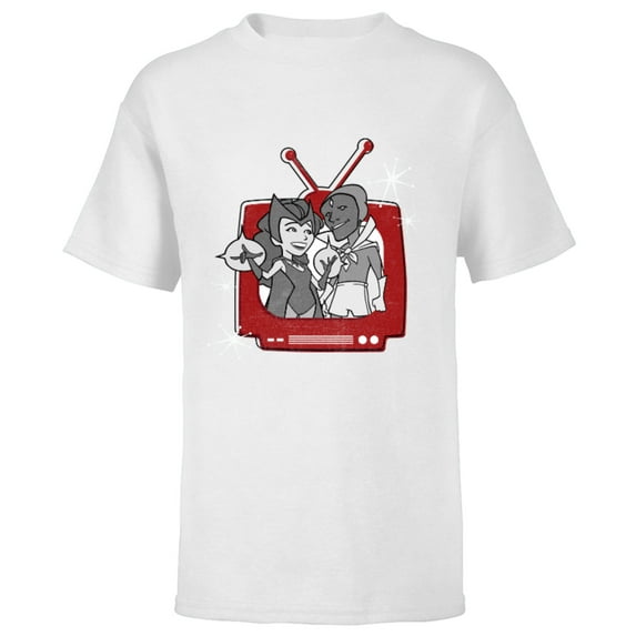 Marvel WandaVision Wanda & Vision Retro TV - Short Sleeve T-Shirt for Kids - Customized-White