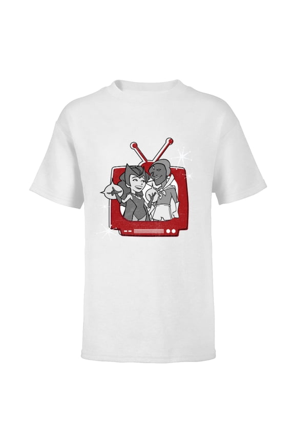 WandaVision Wanda & Vision Retro TV - Short Sleeve T-Shirt for Kids - Customized-White