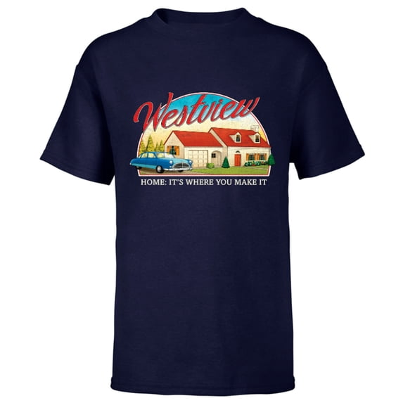 Marvel WandaVision Westview Retro Standard - Short Sleeve T-Shirt for Kids - Customized-Navy