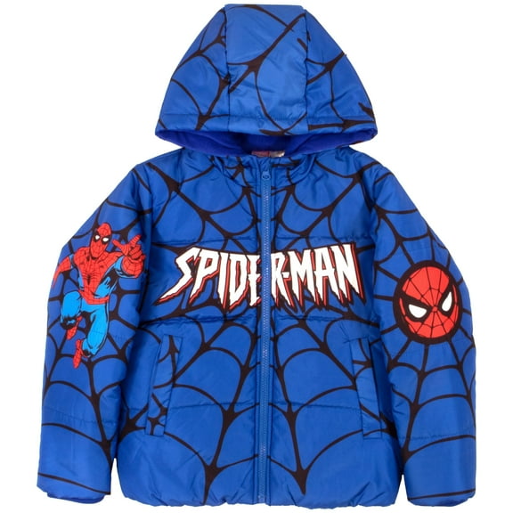 Marvel Boys Spider‑Man Puffer Winter Coat (Little & Big Boys), Sizes 4–18