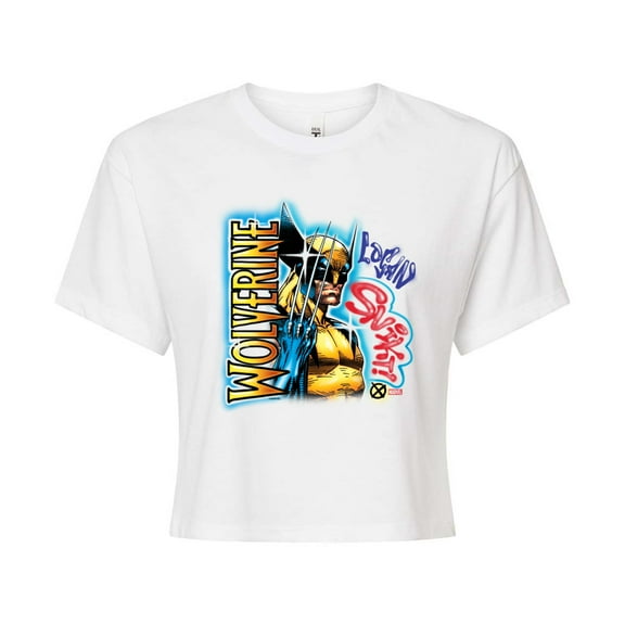 Marvel Wolverine - 90S Graffiti Style - Juniors Cropped Graphic T-Shirt