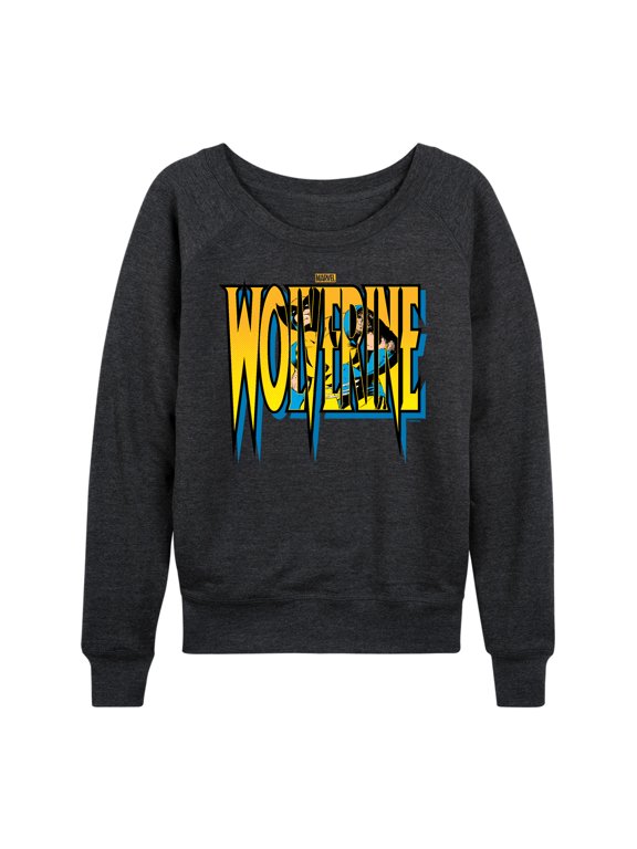 - Wolverine Logo Women's Lightweight French Terry Wide Neck Long Sleeve Graphic Shirt