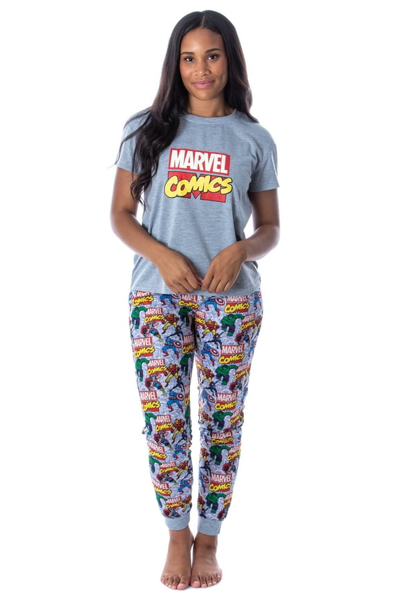 Marvel Women's Character Comic Book Print 2 Piece Jogger Pajama Set