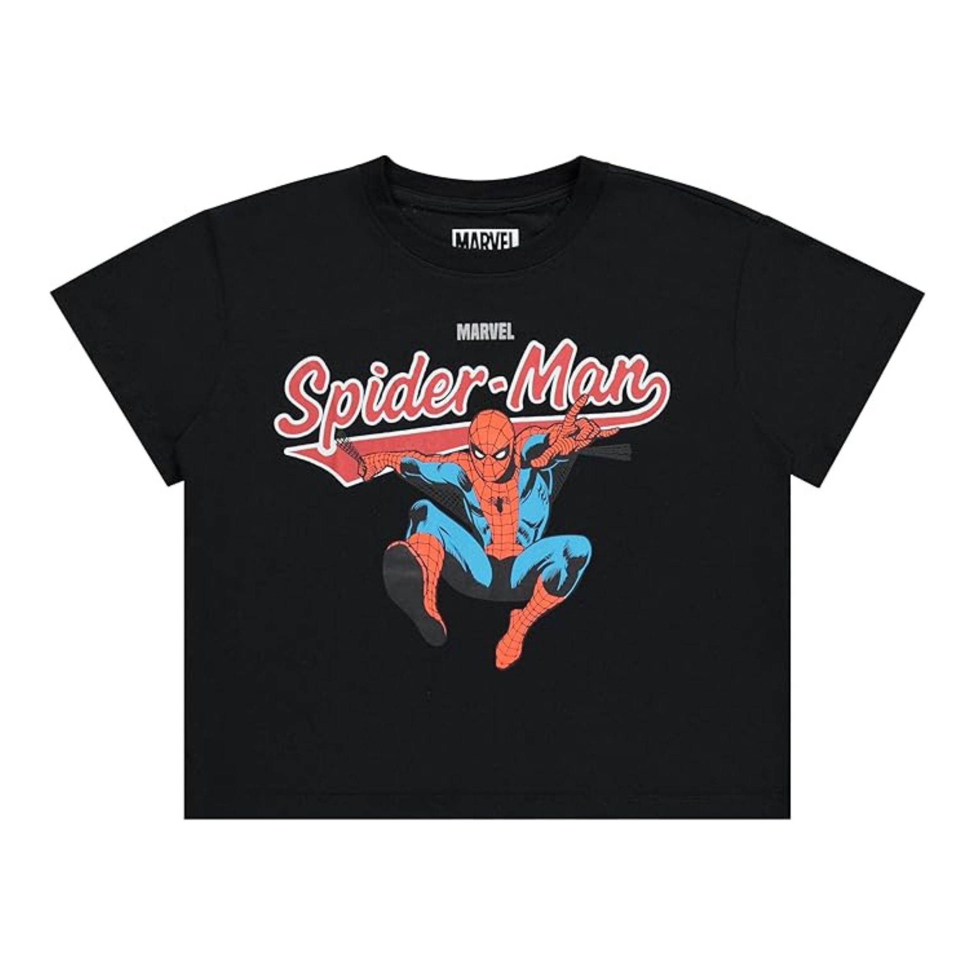 Marvel Classic Spider-Man T-shirt Donna Con Maniche Arrotolate – Cotone Organico 100%, Nero, Taglia L, Licenza Ufficiale