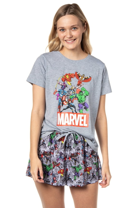 Marvel Womens' Classic Comic The Avengers Characters Pajama Set Shorts