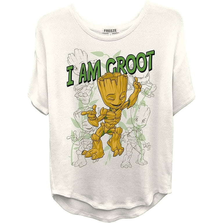 Marvel Womens Comics Groot T-Shirt - Guardians of The Galaxy and  S.H.I.E.L.D. Groot - I am Groot Curved Hem Ladies Shirt