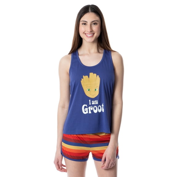 Marvel Womens' I Am Groot Guardians Of The Galaxy Pajama Set Short Tank Top