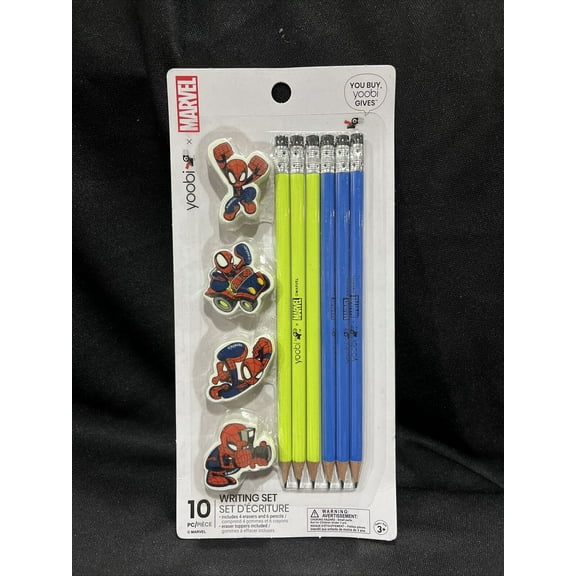 Marvel Writing Set 3 Erasers & 6 Pencils Spider-Man Yoobi