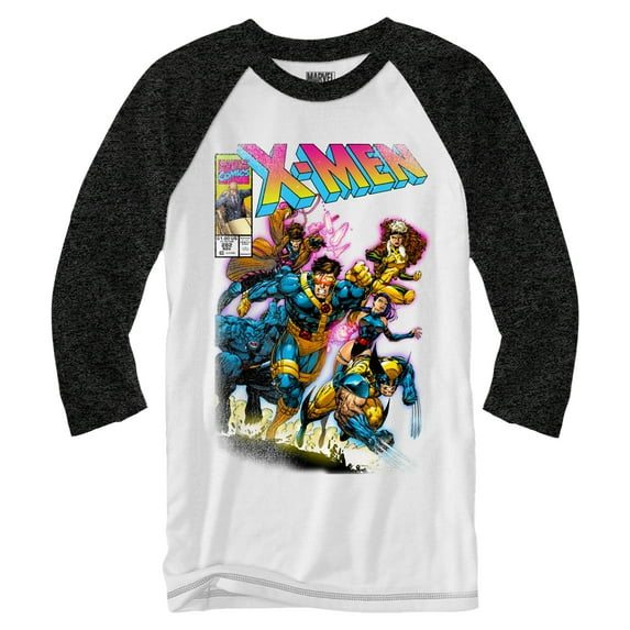 Marvel X-Men 90's Heroes Glow Cover Raglan Style 3/4 Length Sleeve Adult Graphic Shirt 2XL
