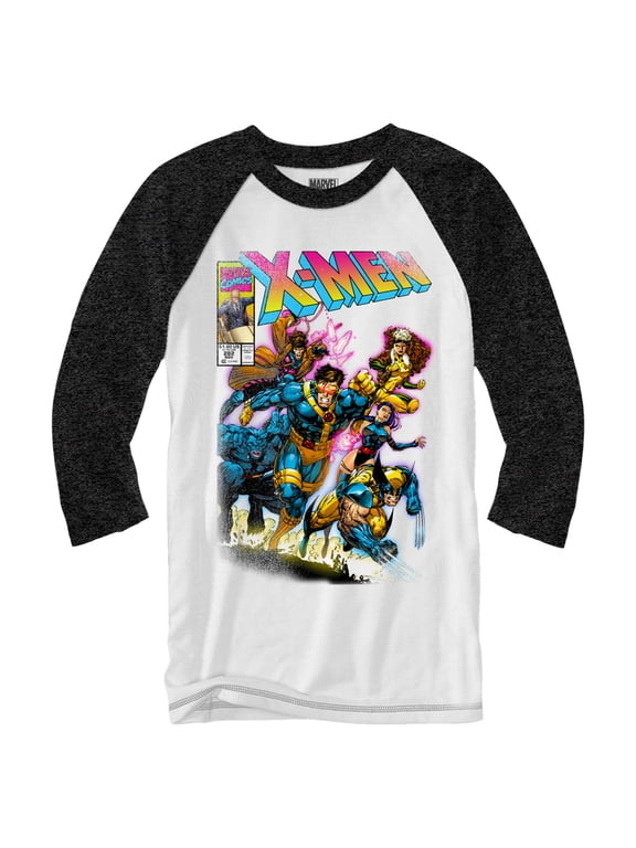 Marvel X-Men 90's Heroes Glow Cover Raglan Style 3/4 Length Sleeve Adult Graphic Shirt