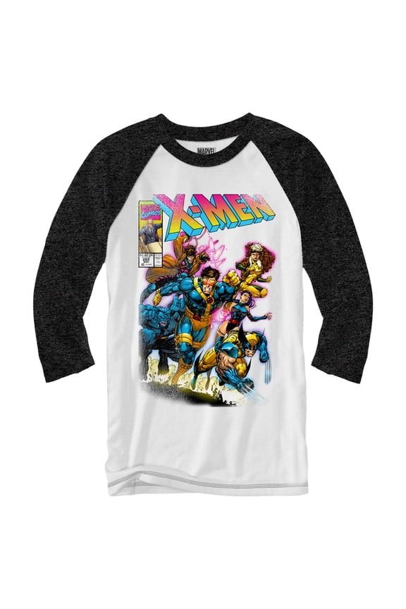 Marvel X-Men 90's Heroes Glow Cover Raglan Style 3/4 Length Sleeve Adult Graphic Shirt