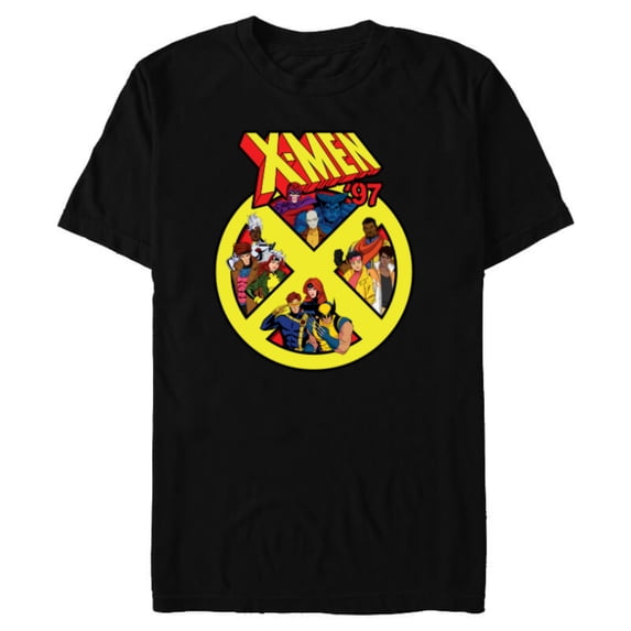 Marvel X-Men ’97 Animated Series X Logo with Team - Short Sleeve Blended T-Shirt for Adults - Customized-Black