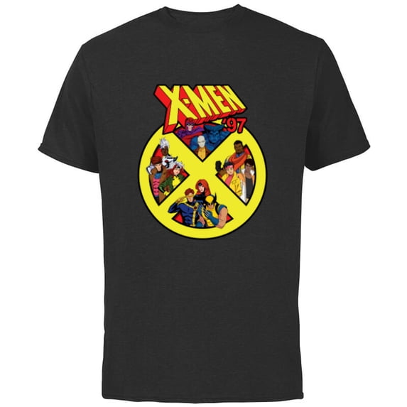 Marvel X-Men ’97 Animated Series X Logo with Team - Short Sleeve Cotton T-Shirt for Adults - Customized-Black