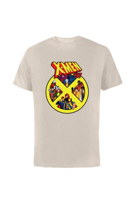 X-Men ’97 Animated Series X Logo with Team - Short Sleeve Cotton T-Shirt for Adults - Customized-Natural