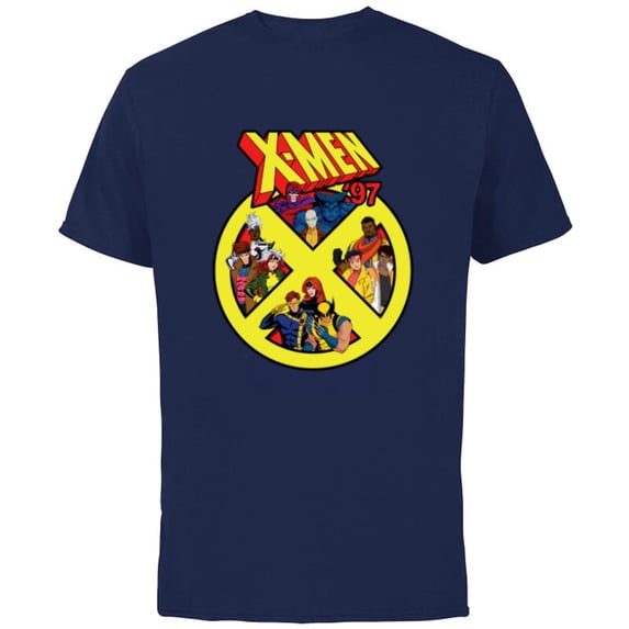 Marvel X-Men ’97 Animated Series X Logo with Team - Short Sleeve Cotton T-Shirt for Adults - Customized-Navy