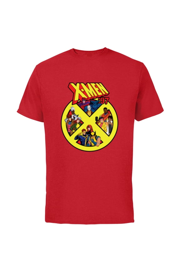 X-Men ’97 Animated Series X Logo with Team - Short Sleeve Cotton T-Shirt for Adults - Customized-Red