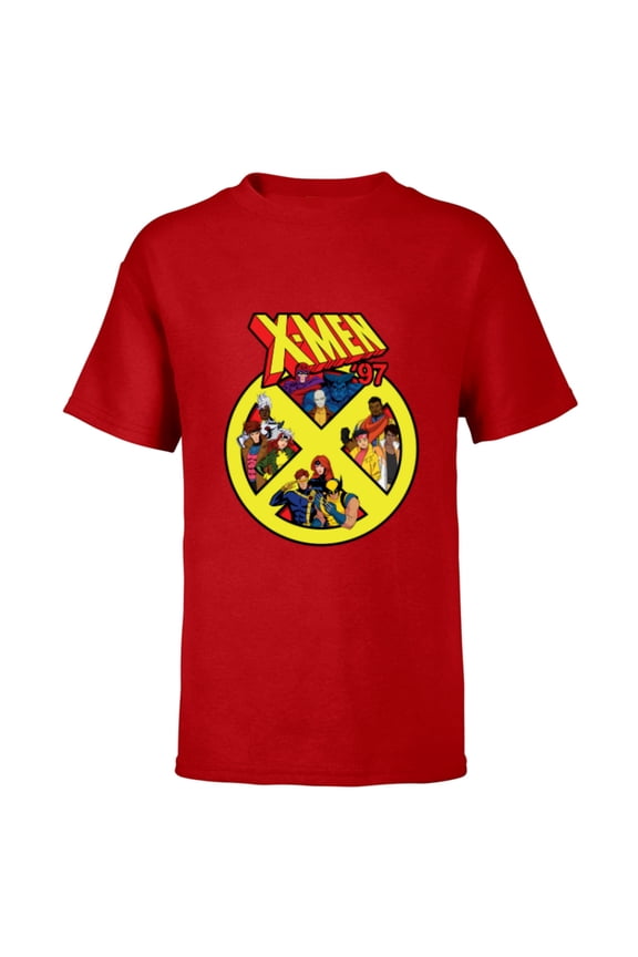 X-Men ’97 Animated Series X Logo with Team - Short Sleeve T-Shirt for Kids - Customized-Red