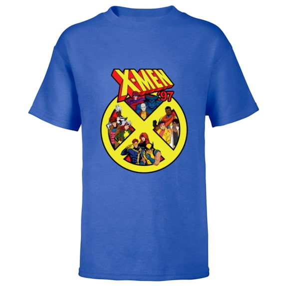 Marvel X-Men ’97 Animated Series X Logo with Team - Short Sleeve T-Shirt for Kids - Customized-Royal