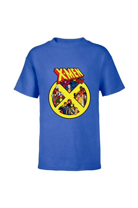 X-Men ’97 Animated Series X Logo with Team - Short Sleeve T-Shirt for Kids - Customized-Royal
