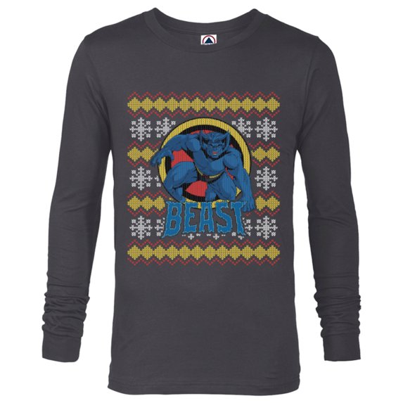 Marvel X-Men Beast Holiday Sweater - Long Sleeve T-Shirt for Men - Customized-Charcoal Heather