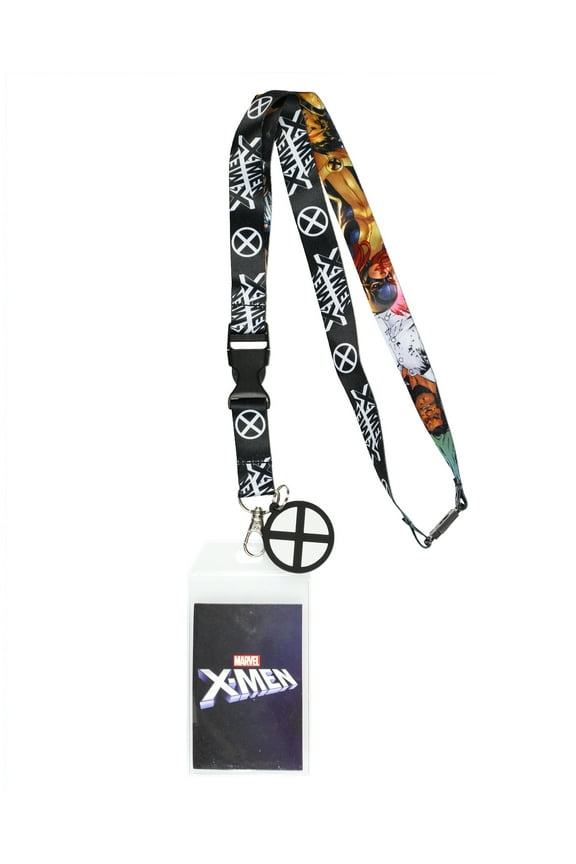 Marvel X-Men Character Logo Design Reversible ID Badge Lanyard With 2" Rubber Charm And Lobster Clasp Key Holder