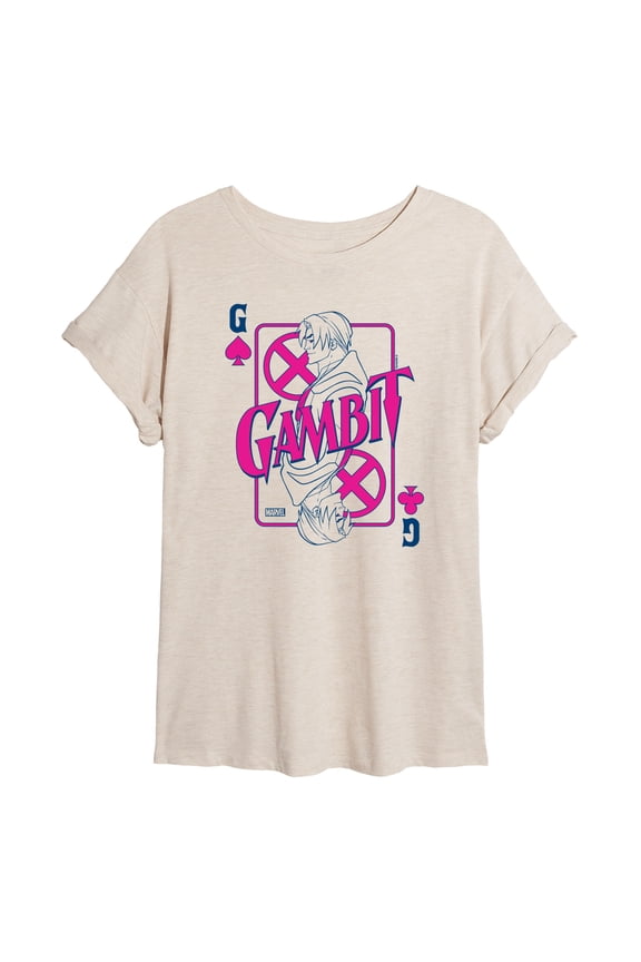 X-Men - Gambit Playing Card - Women's Oversized Graphic T-Shirt