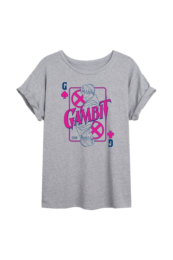 X-Men - Gambit Playing Card - Women's Oversized Graphic T-Shirt