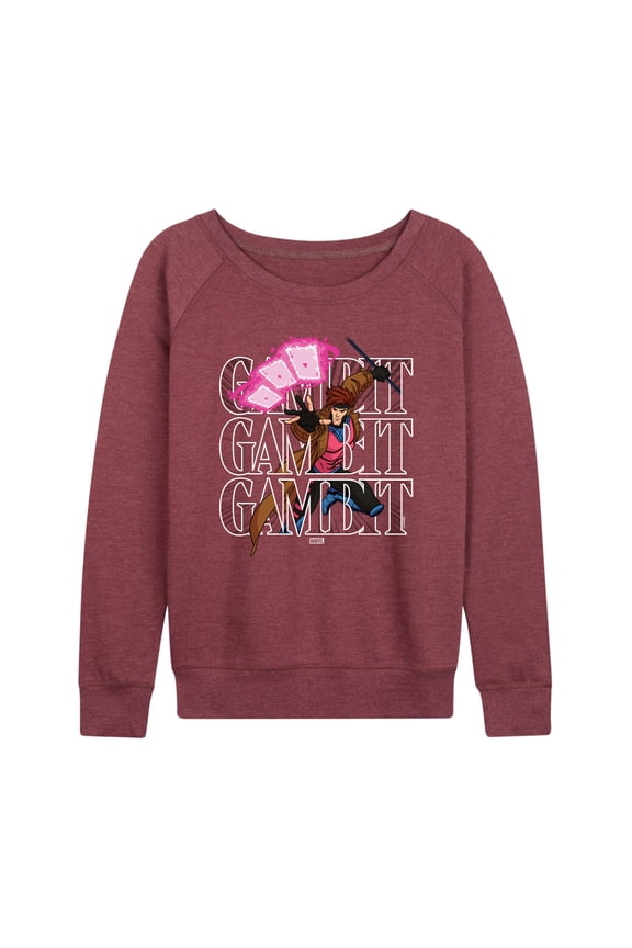 - X-Men Gambit Stack Lightweight French Terry Wide Neck Long Sleeve Graphic Shirt