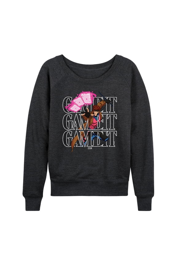 - X-Men Gambit Stack Lightweight French Terry Wide Neck Long Sleeve Graphic Shirt