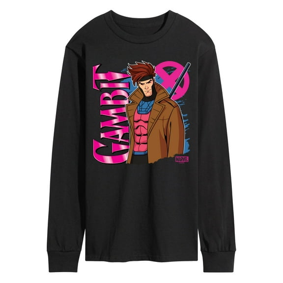 Marvel X-Men - Gambit With Logo - Men's Long Sleeve Graphic T-Shirt