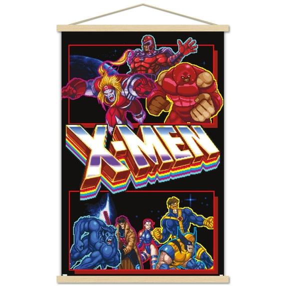 Marvel X-Men Game - Battle Wall Poster with Wooden Magnetic Frame, 22.375" x 34"