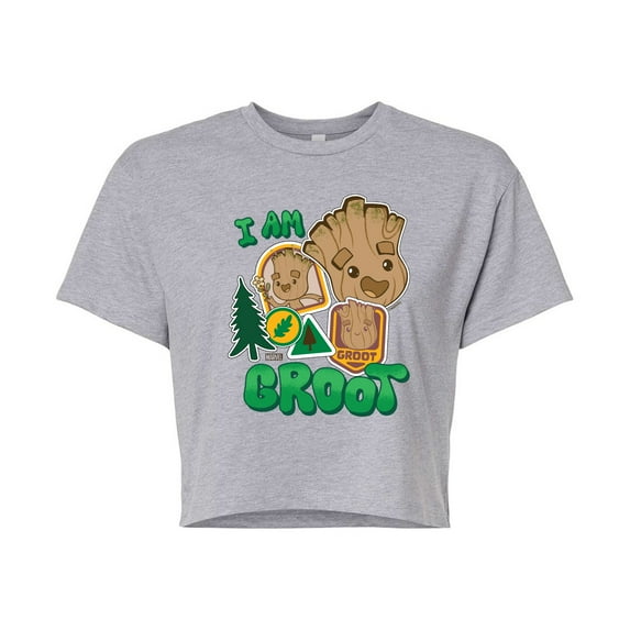 Marvel X-Men - Groot Sticker - Juniors Cropped Graphic T-Shirt